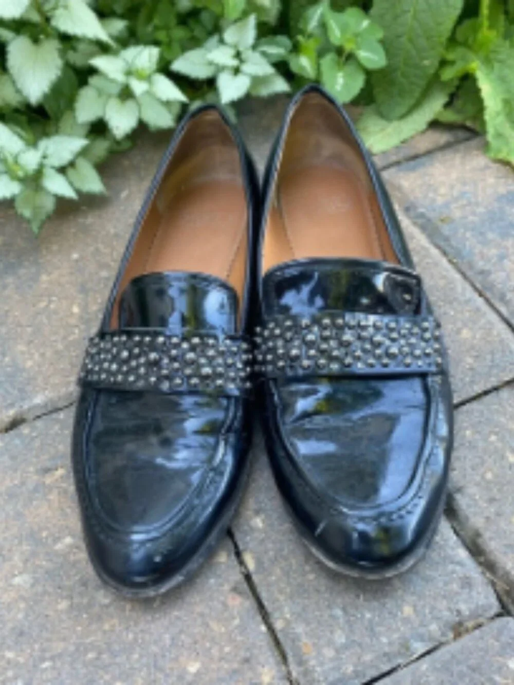 Franco Sarto Black Patent Studded Loafers Size 10.5 Summer Sale